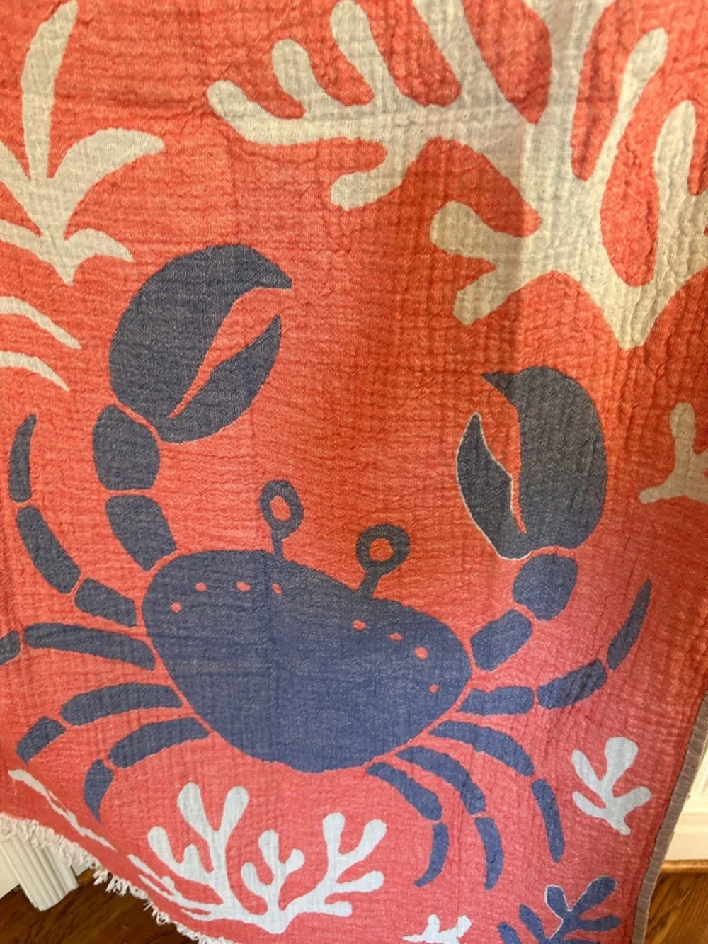 Woven Cool Crab Triple Cotton Towel FLiPSiDE 2 Side Navy + Red Ecru NEW